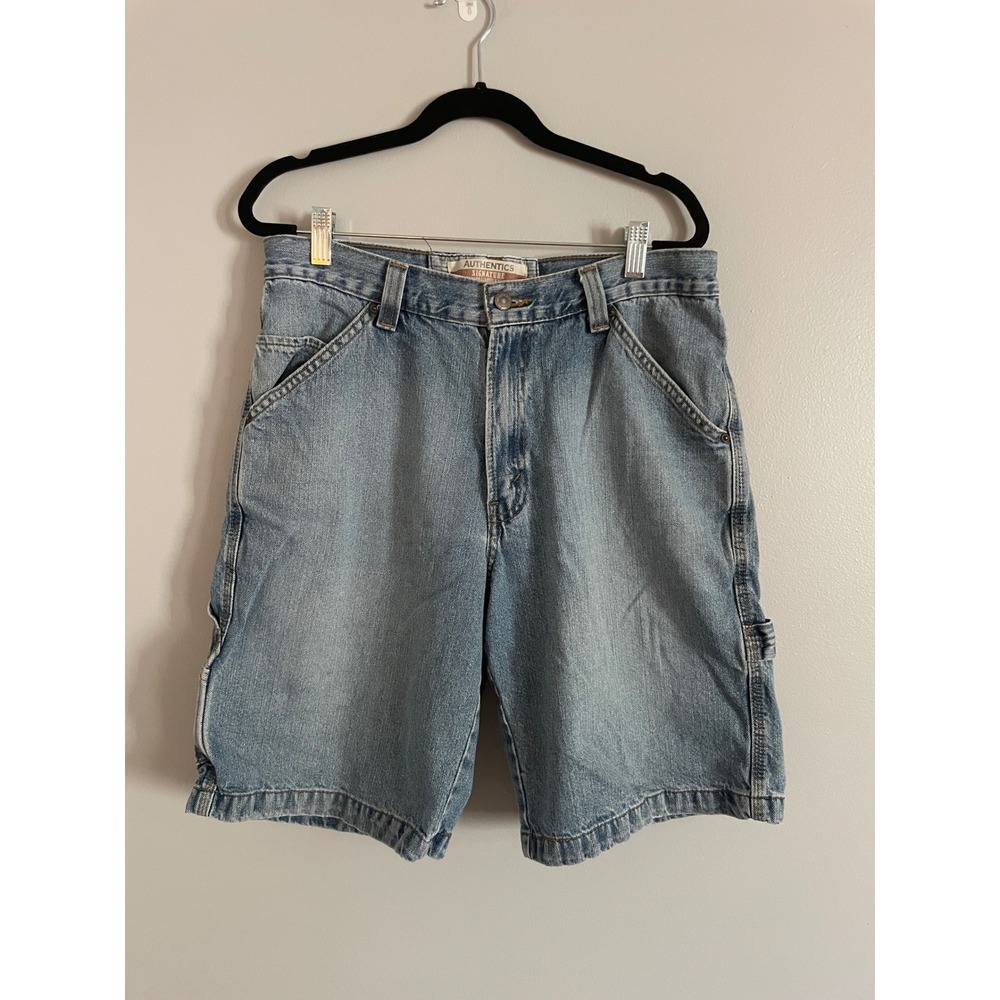 Signature by Levi Strauss Carpenter Shorts Mens 32 Blue Denim Utility Workwear